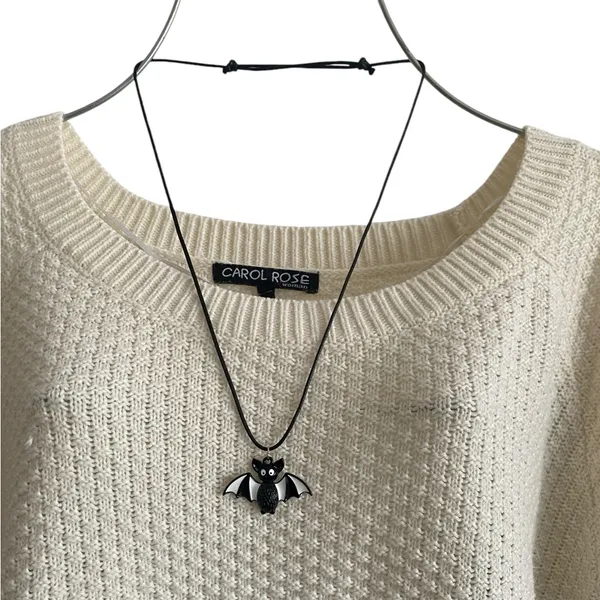 Gothic Black & White Bat Pendant Spooky‎ Season Necklace - Image 4