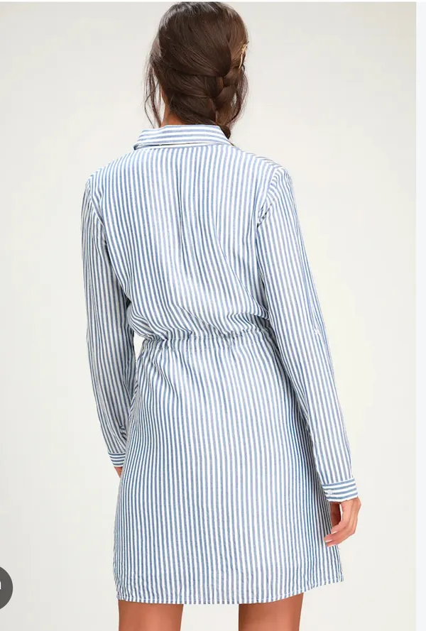 Lulus Lifestyle Blue and White Striped Long Sleeve Shirt Dress - Image 2