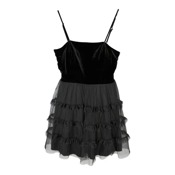 Trixxi Mini Dress Womens Large Black Velvet‎ Tulle Tiered Goth Cocktail Party - Image 2