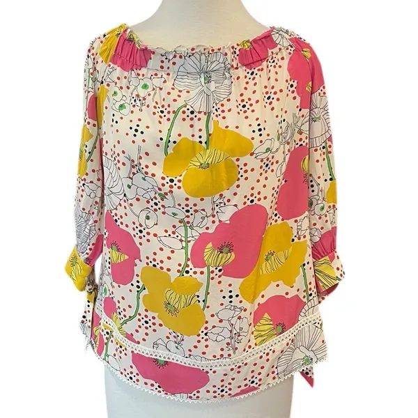 Trina Turk Katy Poppy Floral Off The Shoulder Silk Top Multicolor Medium - Image 4