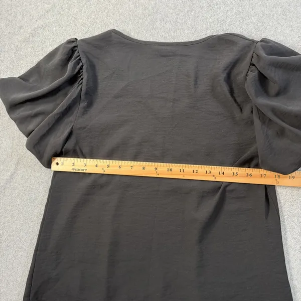 VICI Black Puff Sleeve V-Neck Blouse Women's Small Short Sleeve Made in USA - Image 9