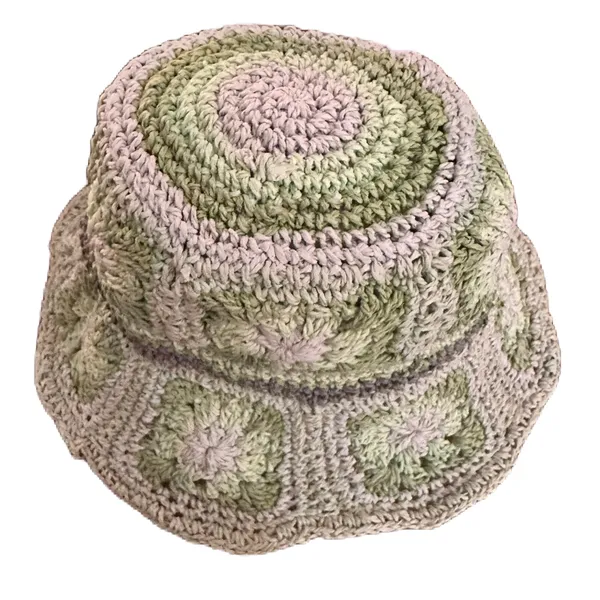 Steve Madden Crochet Granny Square Sun Hat Green Floral Boho Bucket Summer Hat - Image 8