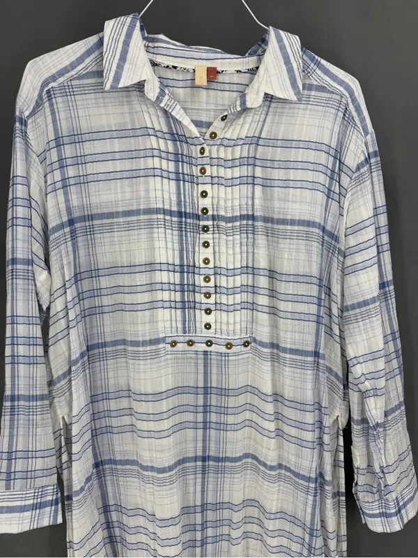 Anthropologie Pilcro and the Letterpress Western Blue & White Plaid Tunic Top - Image 3