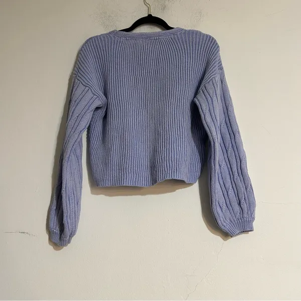 Free People When It Rains V-Neck Cotton Knit Sweater Blue Size Medium - Image 5