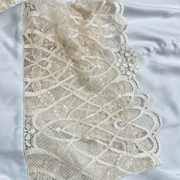 Flora Nikrooz Silver Satin Lace Trim Kimono Robe XL Loungewear Bridal - Image 8
