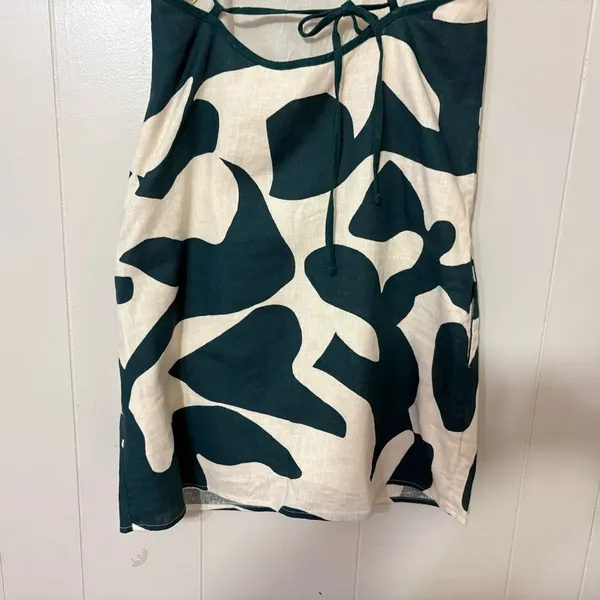 NWT Abercrombie & Fitch Linen Blend Abstract Mini Dress Green White S - Image 8