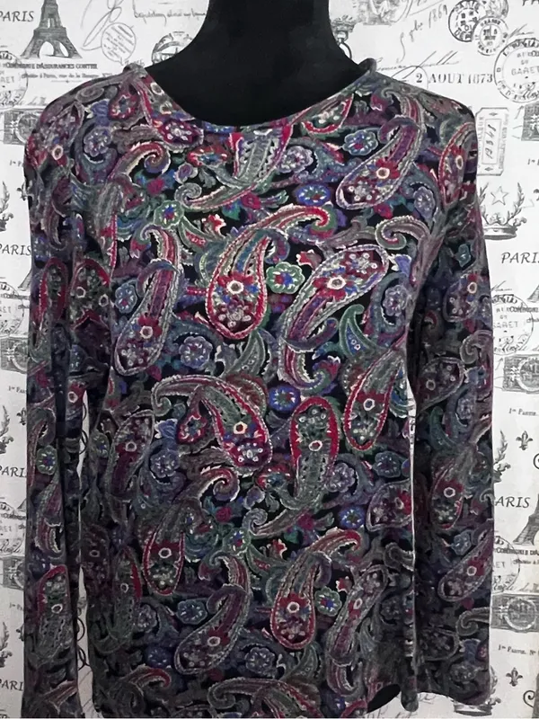 Lauren Ralph Lauren Paisley Print Long Sleeve Knit Top Size L - Image 7