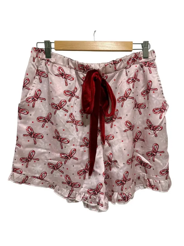 Simply Southern Candycane Bow Christmas Pajama Set Pink Satin XL Holiday PJs NWT - Image 2