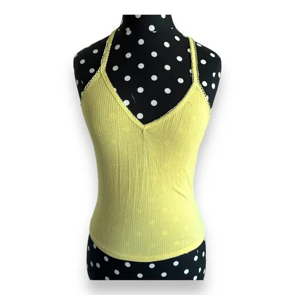 5/$35 Destined Womens Tank Tops 2 Sz S M Peach Light Yellow Ribbed Knit Cropped - Image 7