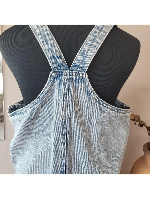 Acid Wash Denim Pinafore Overall Dress Sz M Grunge Minimal - Image 6