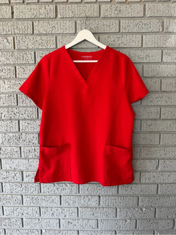 Mandala 6 Pocket Scrub Top Bright Red Women's Size Small - Image 2