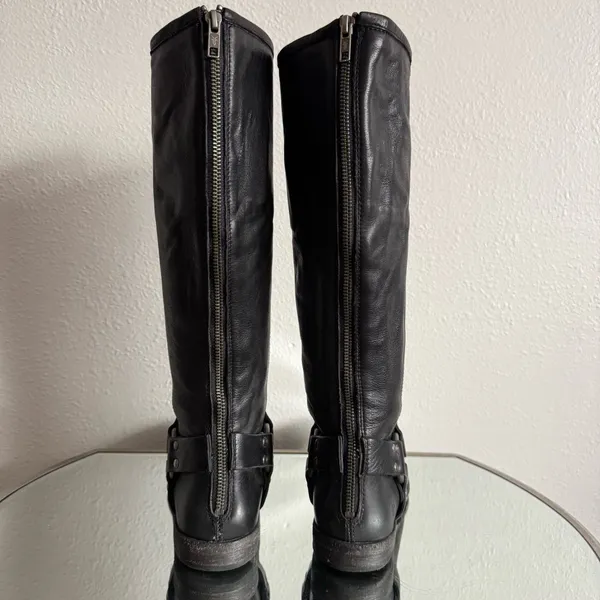 FRYE Black Leather Phillip Harness Tall Knee High Preppy Moto Riding Boots - Image 8