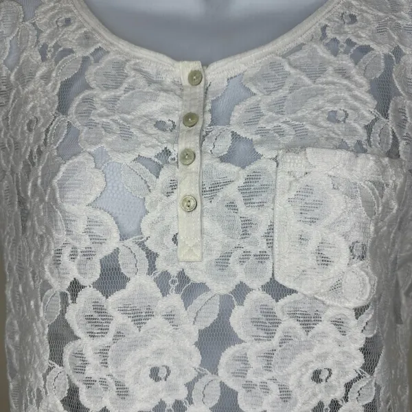 Abercrombie & Fitch Y2K Womens Lace Sheer Top Short Sleeve White Size Small - Image 2