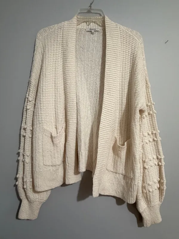 Madewell Cream Open-Front Pom-Pom Sleeve Cardigan - Image 2