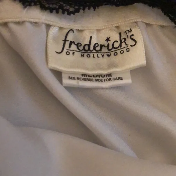 Frederick’s Of Hollywood Sexy Halter Chemise Sz. M White Black Lace Low Cut - Image 6