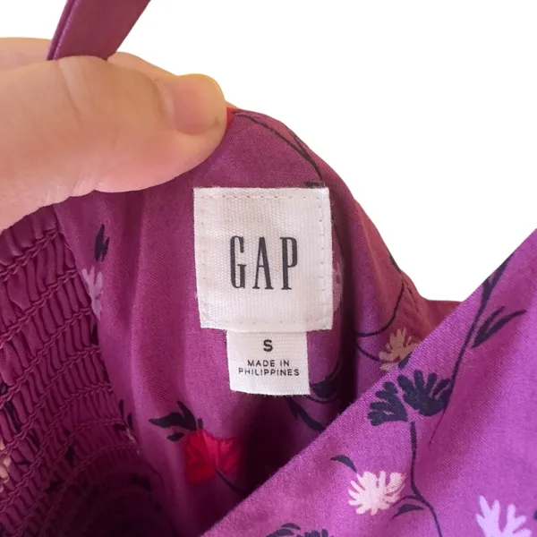 GAP Purple Floral Midi Dress Smocked‎ Bodice Adjustable Straps Small - Image 3
