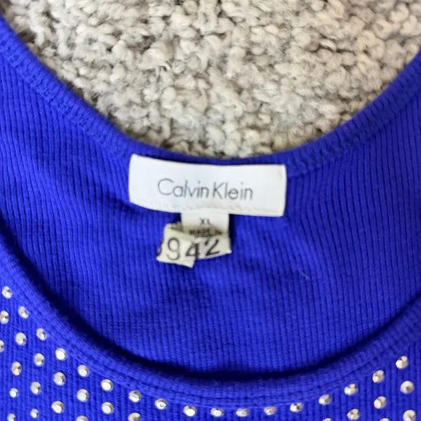 Calvin Klein Womens XL Purple Ribbed Rhinestone Embellished Tank Top Scoop Necke - Image 3