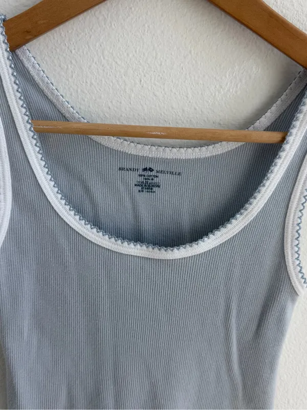 Brandy Melville light Blue Ribbed Contrast Trim Tank Top 100% Cotton - Image 4
