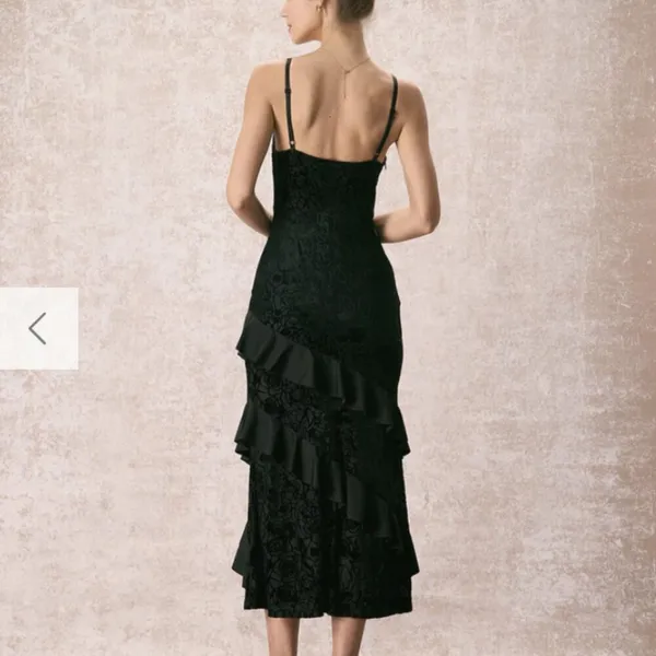 RIHOAS The Black V-Neck Ruffle Tiered Maxi Dress - Image 3