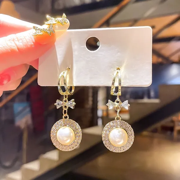 Elegant White Pearl Dangle Drop Earrings for Women - Image 5