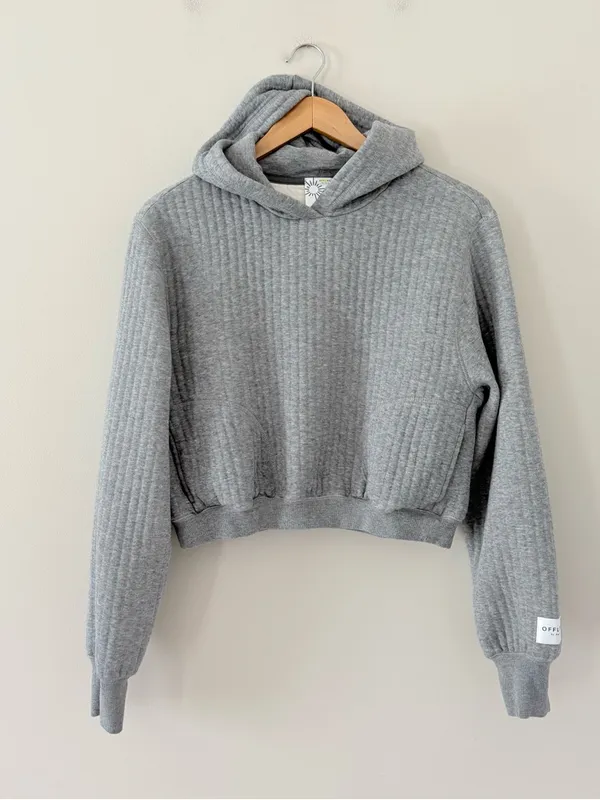 Aerie OFFLINE By Aerie Coffee Run Cropped Hoodie Grey Pullover Ribbed Size M - Image 3
