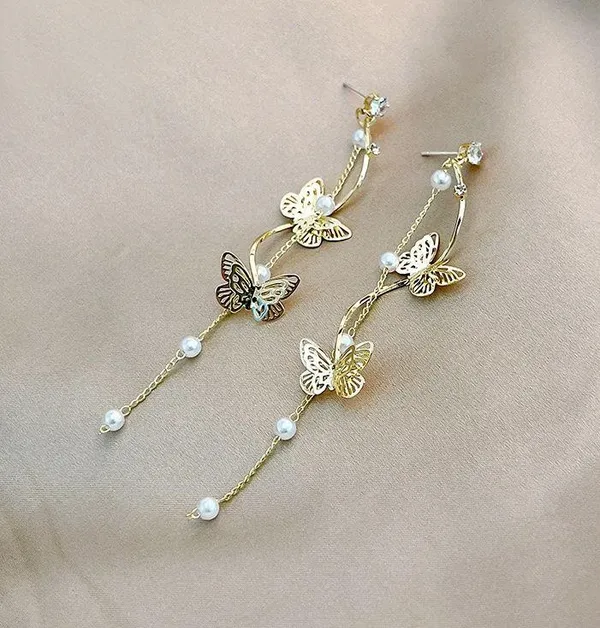 Gold Butterfly Dangle Drop Earrings for Women,Tassel Butterfly Earrings - Image 3