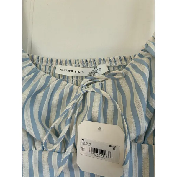 NWT Altar'd State Blue Ivory Striped Midi Dress XL Smocked Milkmaid‎ Cottageore - Image 8