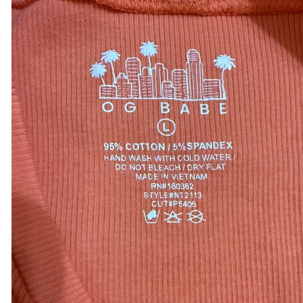 OG Babe‎ Orange Ribbed Lettuce Hem Crop Top T Shirt Size L - Image 3