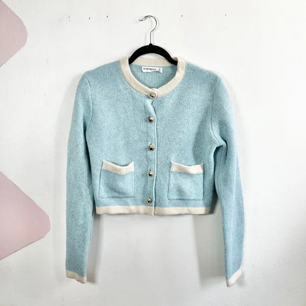Baby Blue Knit Cardigan Sz Small Preppy Vintage‎ Inspired Retro - Image 2