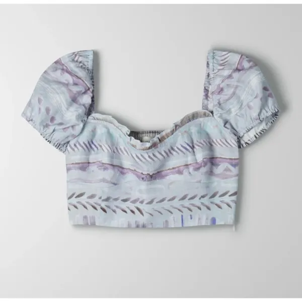 Aritzia Wilfred wander linen puff-sleeve crop top size small - Image 3