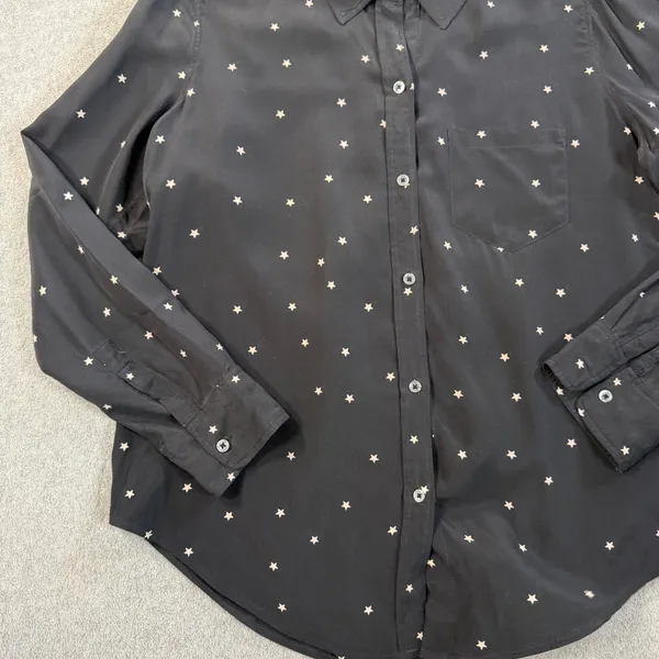 Rails Women's Small Black Star Print 100% Silk Long Sleeve Button Up Shirt - Image 4