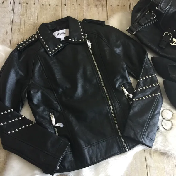 BB DAKOTA Jerilyn Black Faux Leather Stud Jacket NWT - Image 2