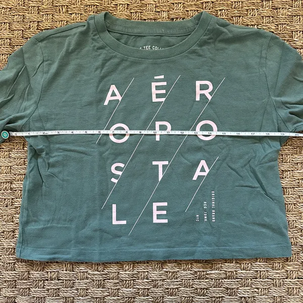 Aeropostale Olive Green Cropped Diagonal Logo Graphic Print Tomboy Crew Tee S - Image 6