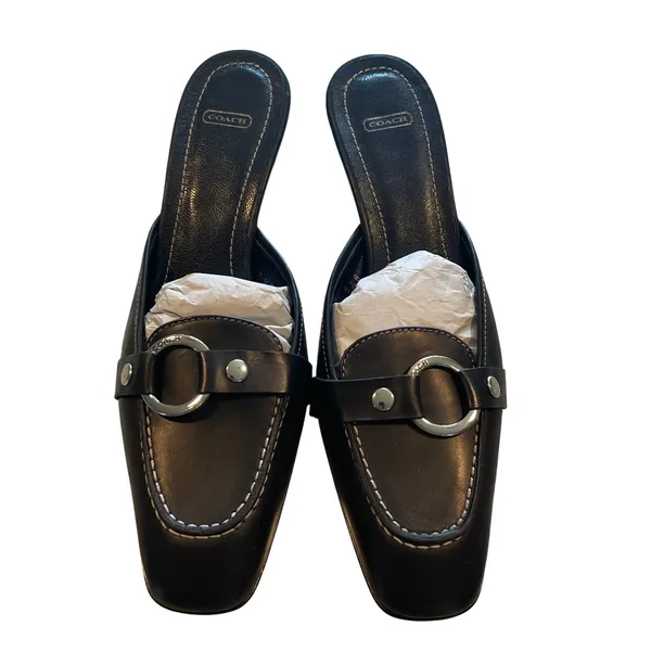 Coach Sheri Mules Womens 6.5 Black Leather Kitten Heel Square Toe Office Siren - Image 2