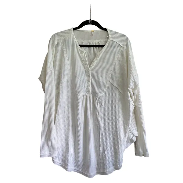 Free People Leo Henley Tee White Size Small - Image 2