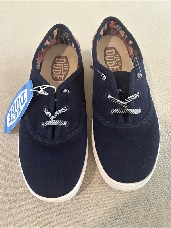 Hey Dude Conway Craft Linen Casual Sneakers from Finish Line, Navy, Size 7, NWT - Image 3