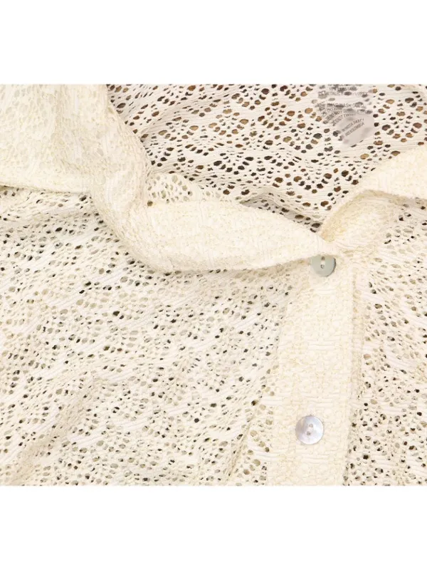 PQ Button Up Half Sleeve Cover Up Ivory Off White / Gold Shimmer - Image 4