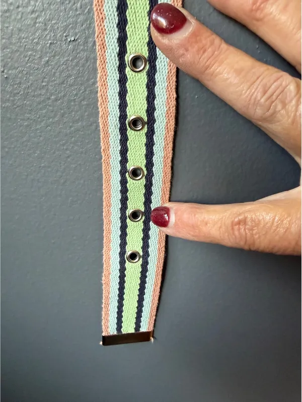 Striped Fabric Belt with Metal Buckle and Eyelets - Image 5
