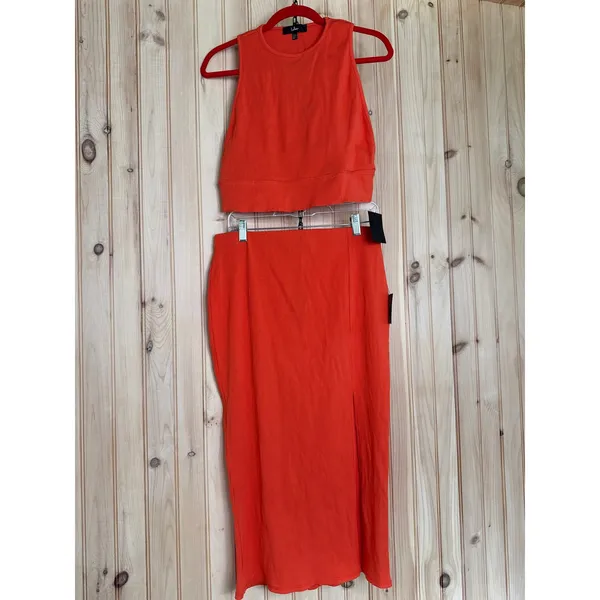 NWT Lulus Absolute Edge Orange Sleeveless Two-Piece Bodycon Midi Dress Size XS - Image 2