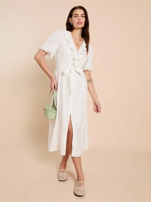 NWT kourt Vida Midi Dress size Medium M Lace Doen midi Ruffle few moda ivory - Image 3
