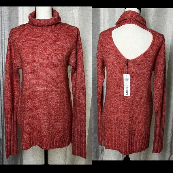MinkPink‎ Womens Brick Red Size Large Curious Roll Neck Sweater Dress Tunic NEW - Image 2