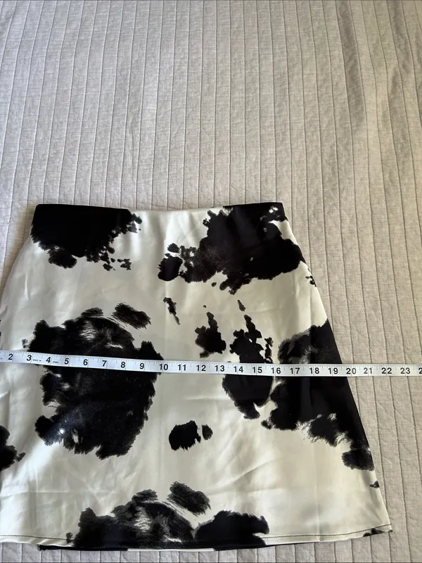 Renee c. USA champagne, black satin western cow print mini skirt L - Image 8