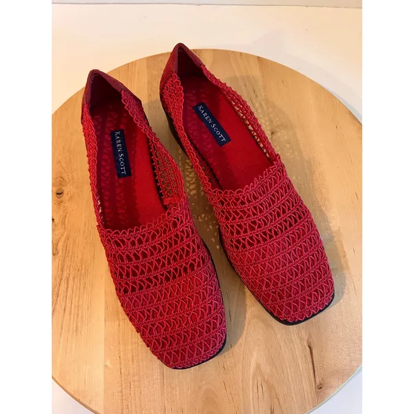 Karen Scott Vintage 90s Red Woven Stretchy Slip on Flats Shoe Size 7.5 - Image 9
