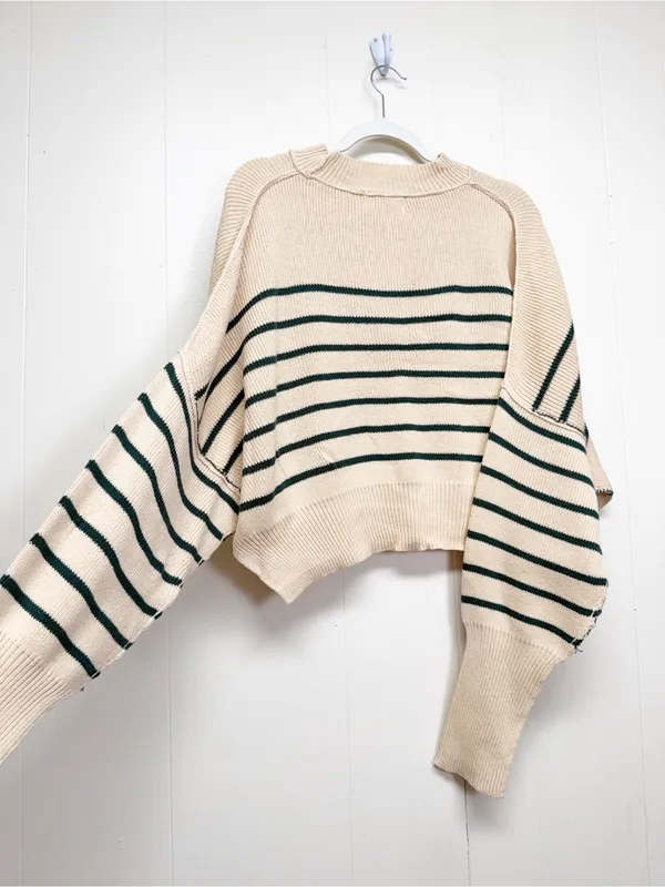 NEW CARLY JEAN LOS ANGELES CJLA Avila Cropped Sweater Green Stripe Large - Image 5