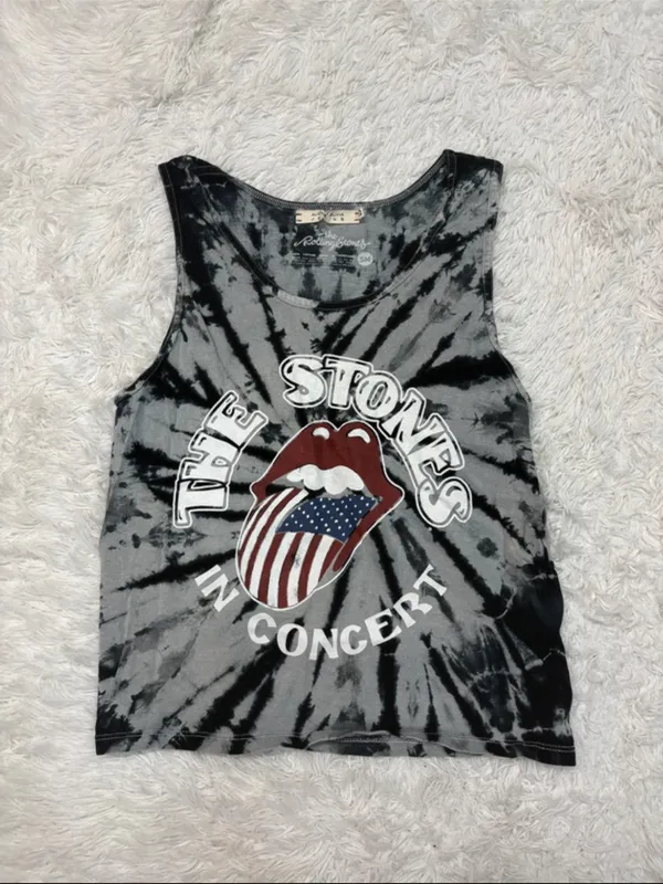 Alice + Olivia Jeans x The Rolling Stones Tank Top Grey Black Tie Dye – Xs/S - Image 5