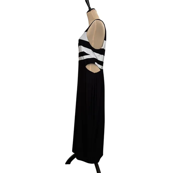 Lauren Ralph Lauren Black White Stripe Cut-Out wedding guest Maxi Dress Size 14 - Image 5