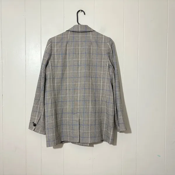 Madewell Riviera Coast Caldwell Double Breasted Plaid Blazer Gray Blue M - Image 5