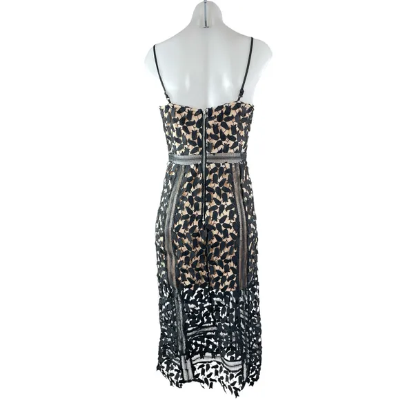 Just Me Black Beige Floral Layered Sleeveless Bustier Cami Midi Sheath Dress S - Image 4