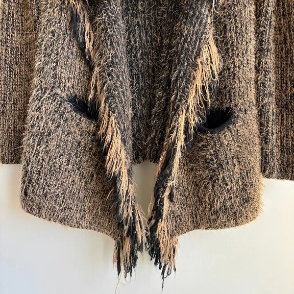Donna Diosa Fringe Open Cardigan Sweater Fluffy Knit Shag Shabby Chic Boho - Image 3