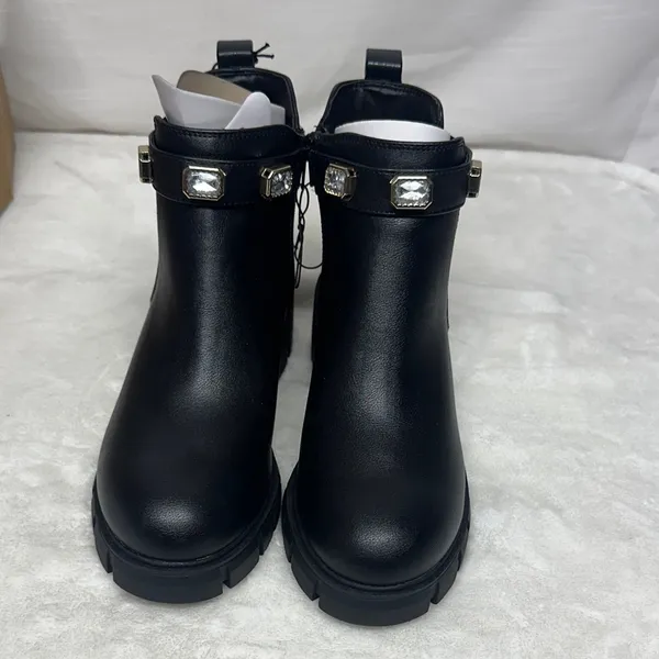 Stylish Black Ankle Boots with Gem Details Size 9 - Image 15